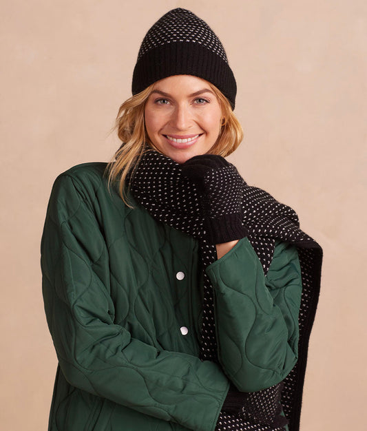 The Luxe Cashmere Blend Mix Stitch Hat - Sea Urchin & White Sand