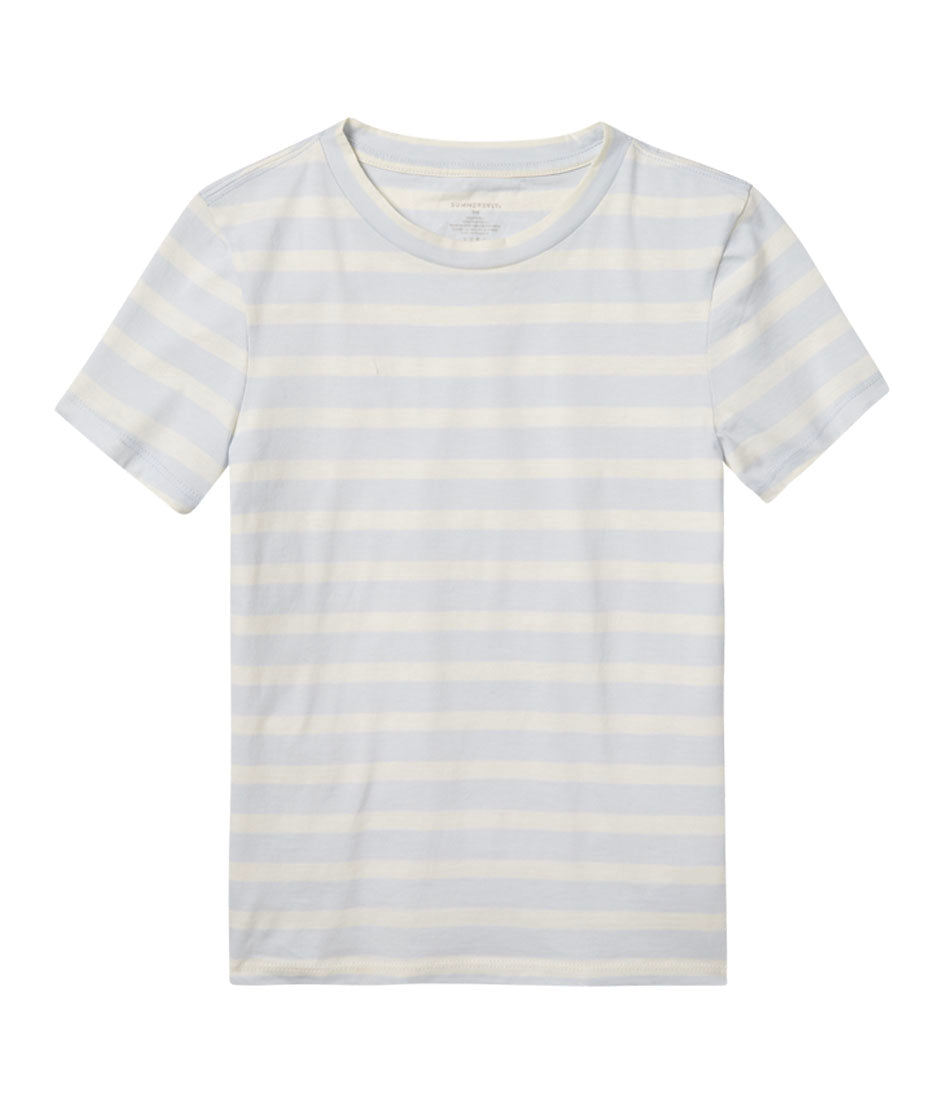 The Luxe Pima Fitted Tee - Powder Blue & White Sand Stripe