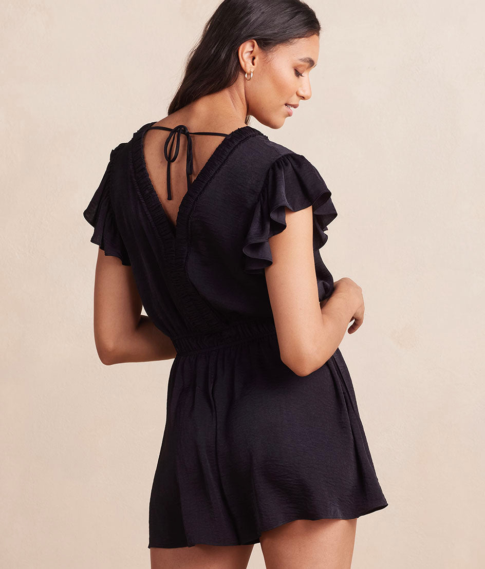The Silky Luxe Ruffled Romper Cover-Up - Sea Urchin