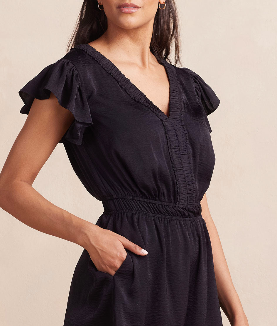 The Silky Luxe Ruffled Romper Cover-Up - Sea Urchin