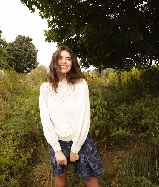 The Year-Round Balloon Sleeve Pompom Sweater - Dune