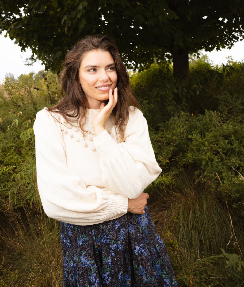The Year-Round Balloon Sleeve Pompom Sweater - Dune