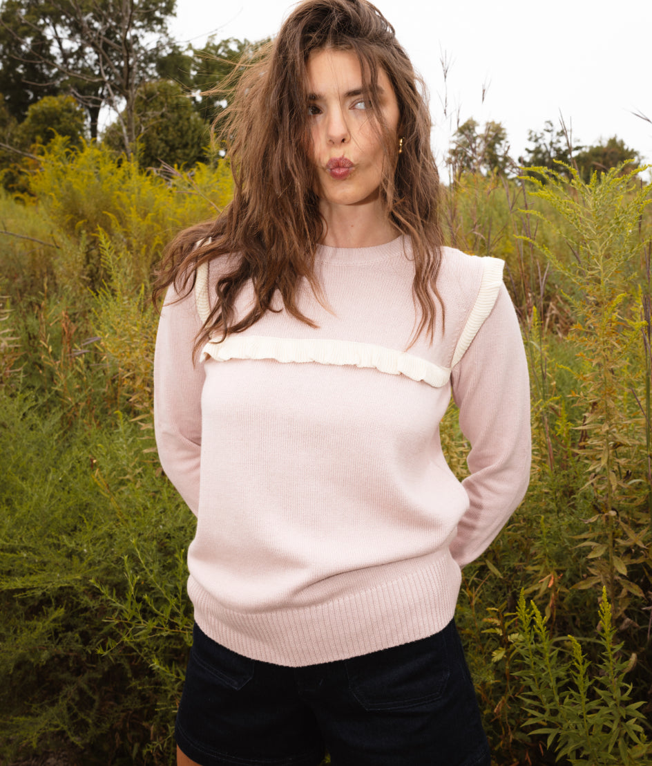 The Year-Round Crewneck Ruffle Sweater - Petal