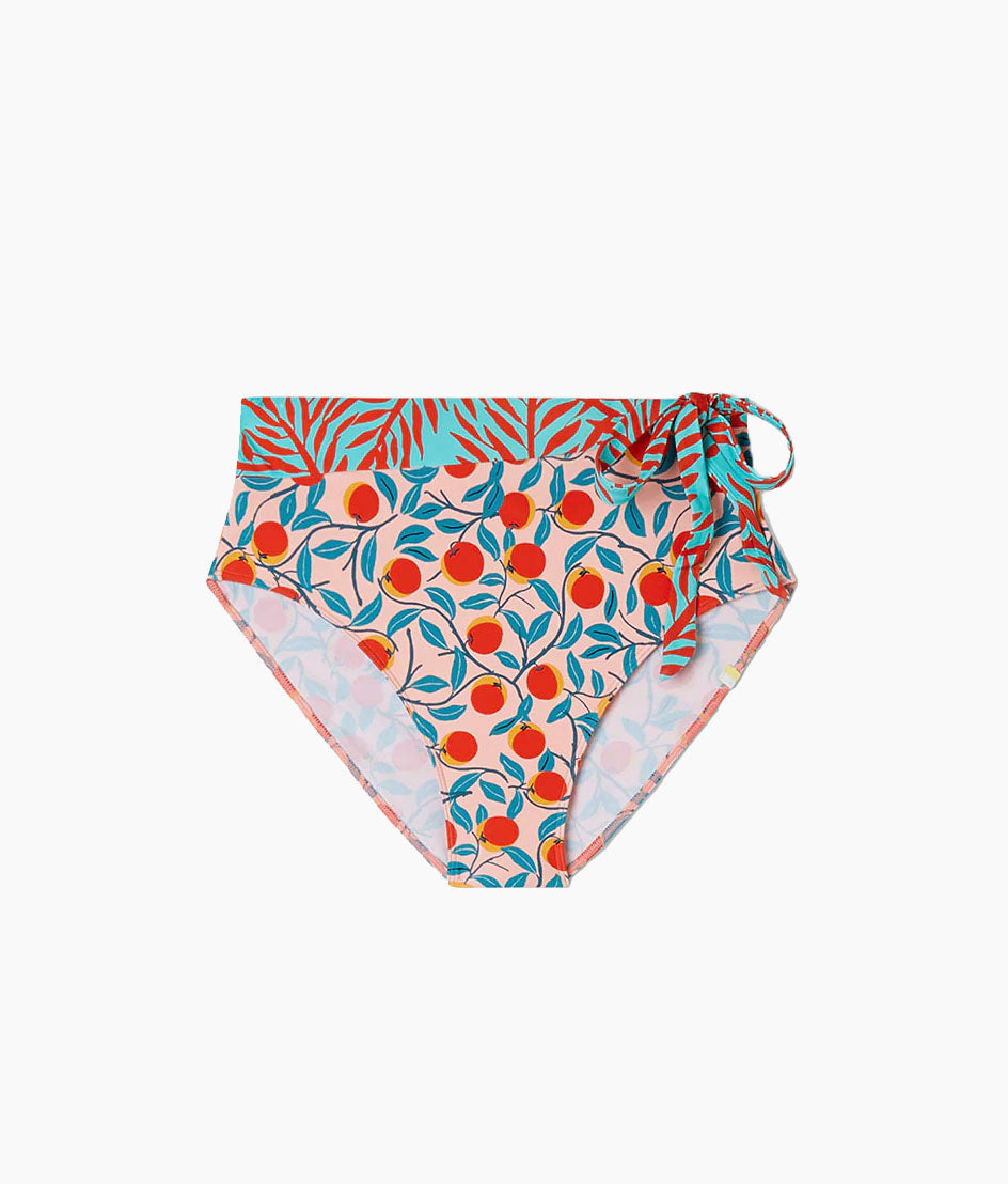 The Side-Tie High Leg High Rise Bottoms - Pink Nectarine Orchard