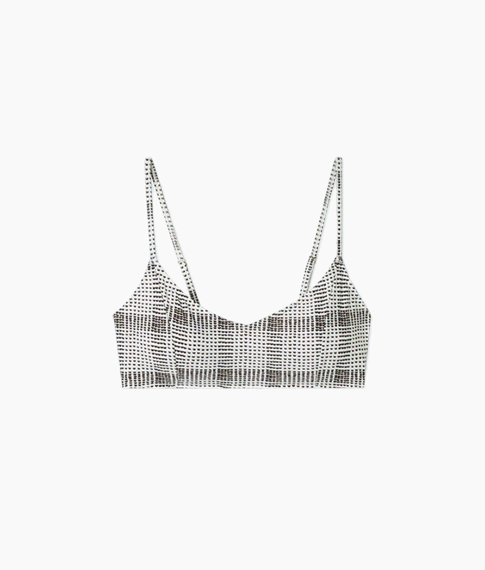 The Wanderlust Bikini Top - Modern Plaid in White Sand