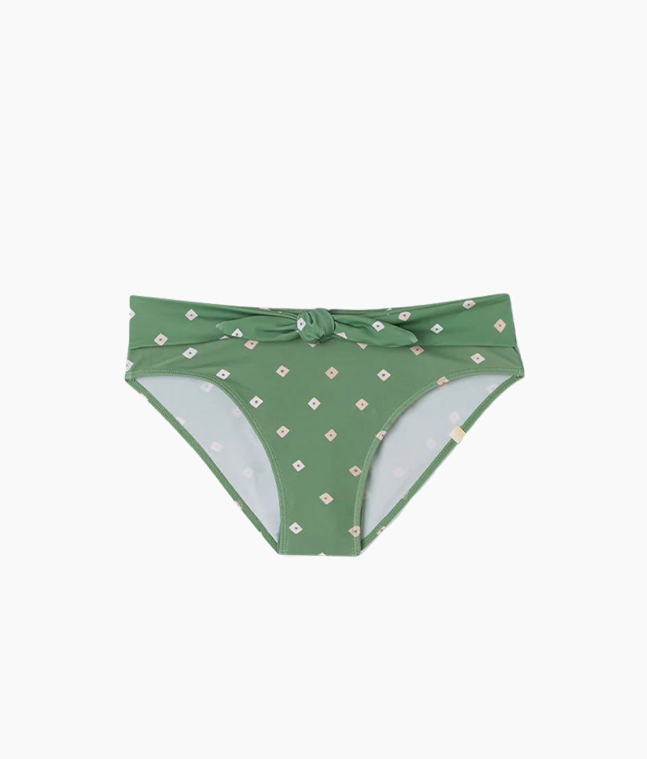 The Tie Belt High Leg Mid Rise Bottom - Diamond Dot in Seagreen & White Sand