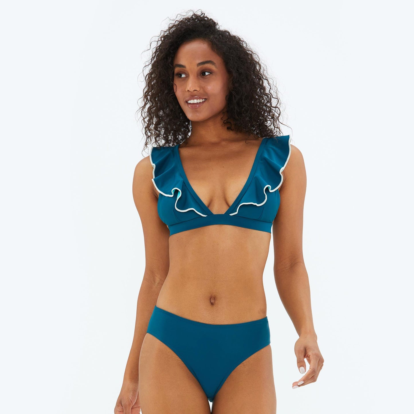 The Ruffle Plunge Bikini Top - Seaweed & Coastal